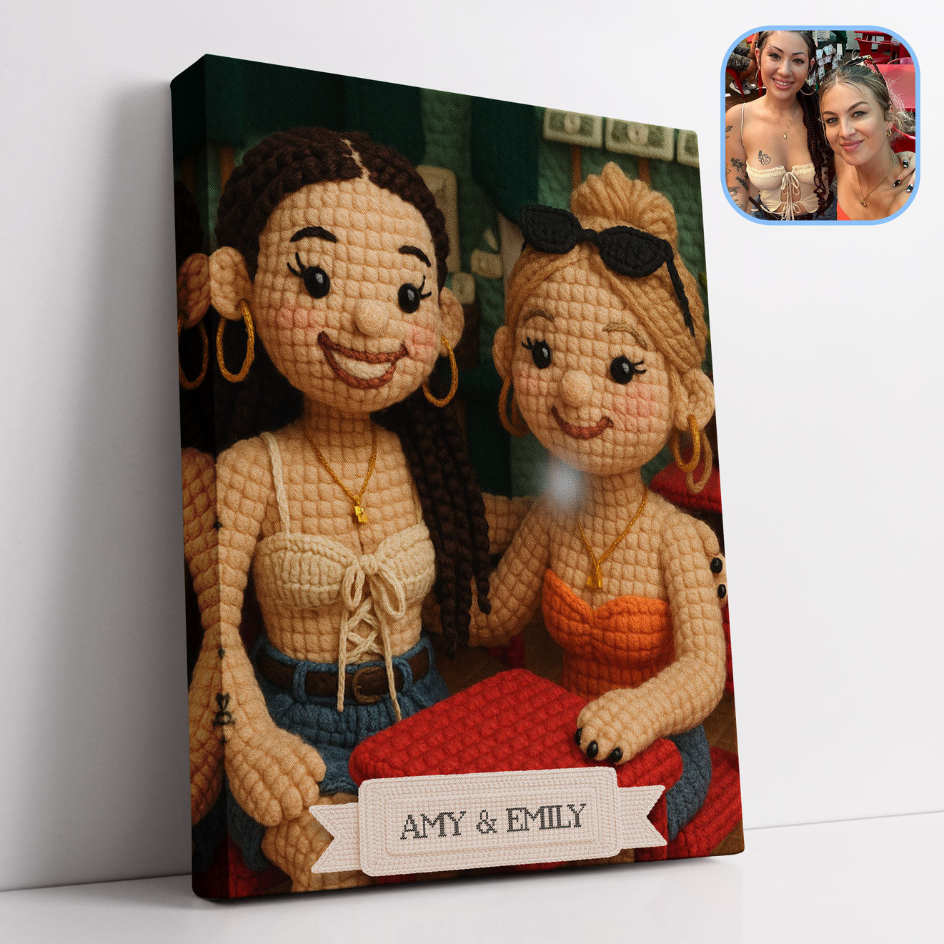 Custom Crocheted Couple Doll 10x 8 Canvas