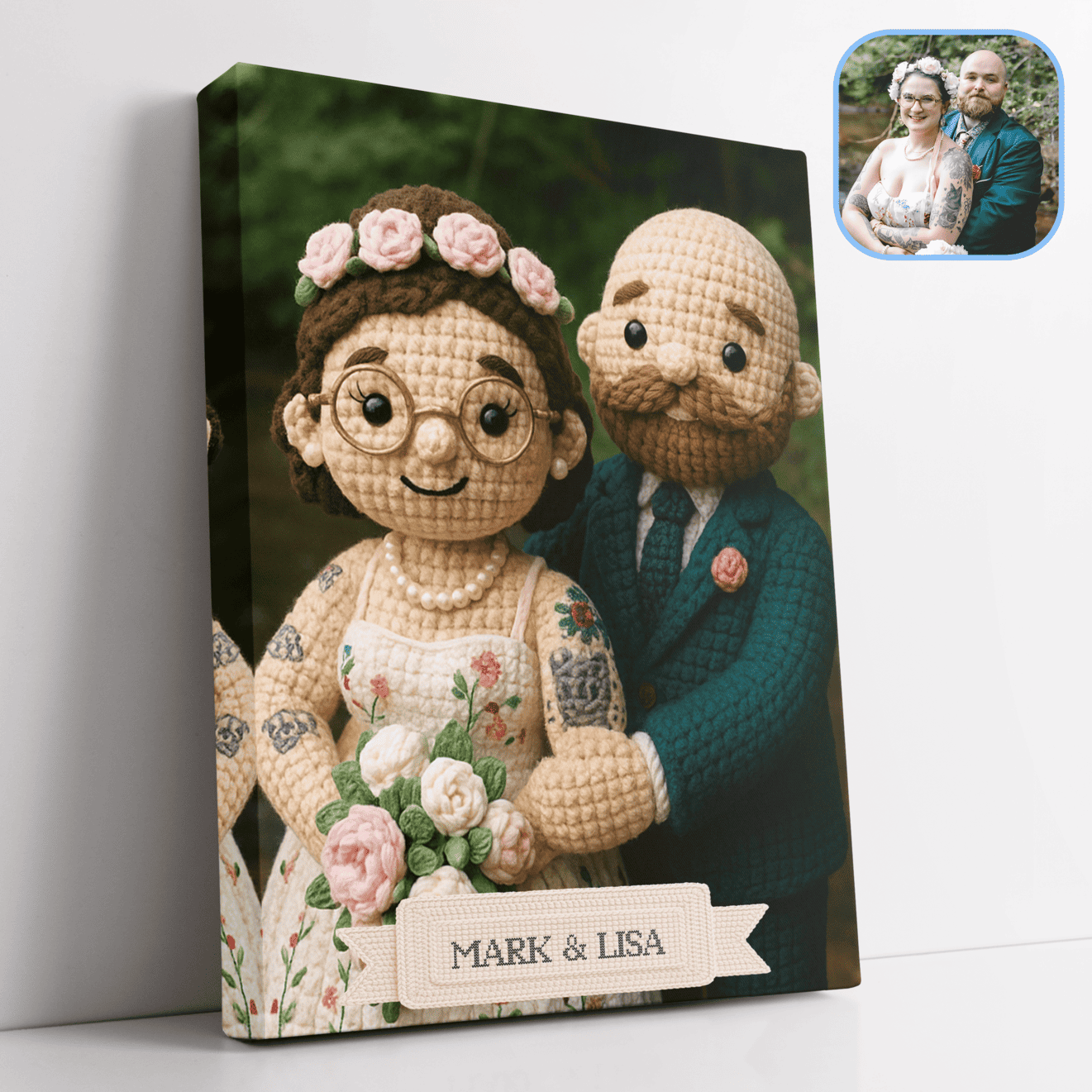 Custom Crocheted Couple Doll 10x 8 Canvas