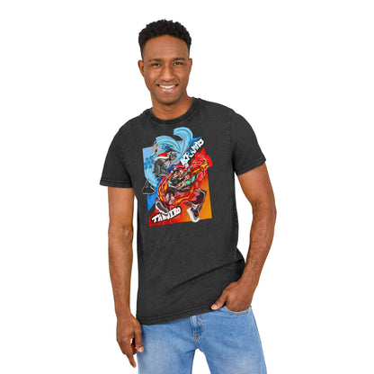 Krampus vs Tanjiro Graphic Tee — Acid Washed Round Neck