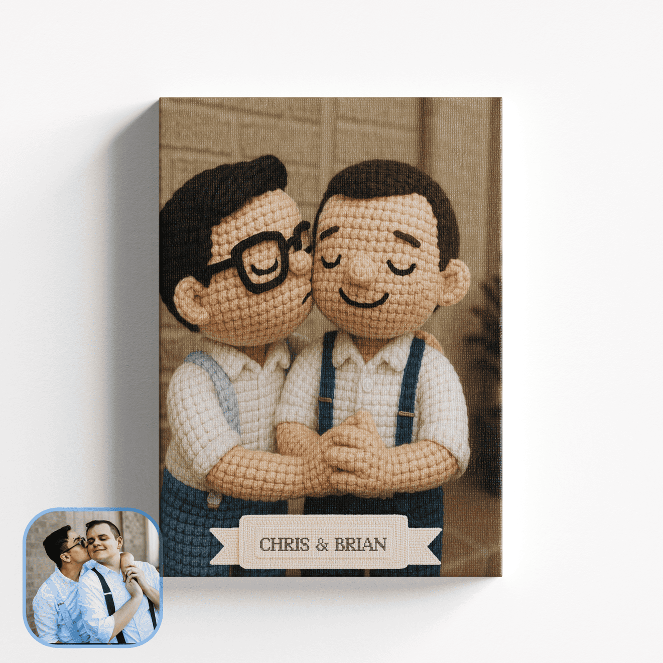 Custom Crocheted Couple Doll 10x 8 Canvas