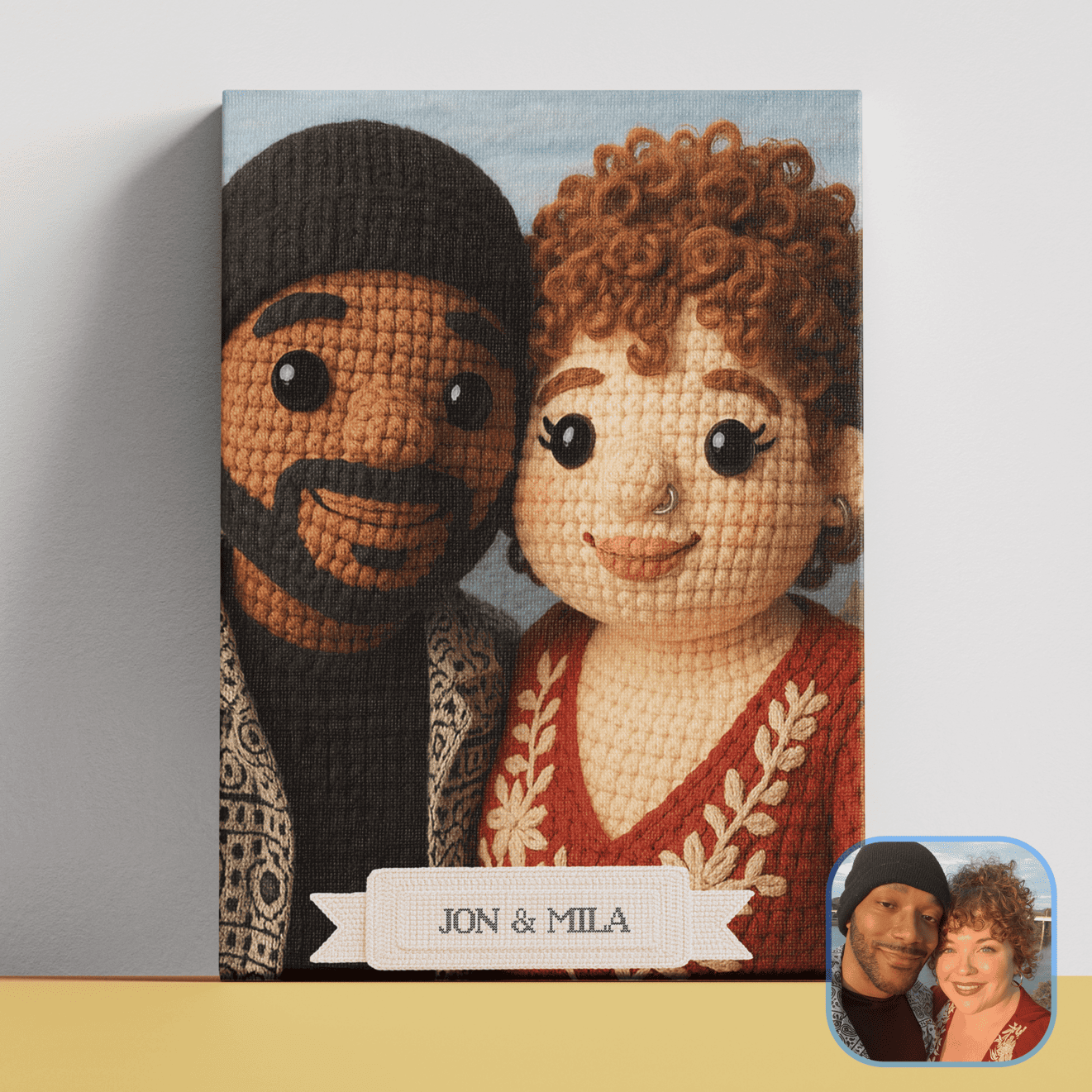 Custom Crocheted Couple Doll 10x 8 Canvas