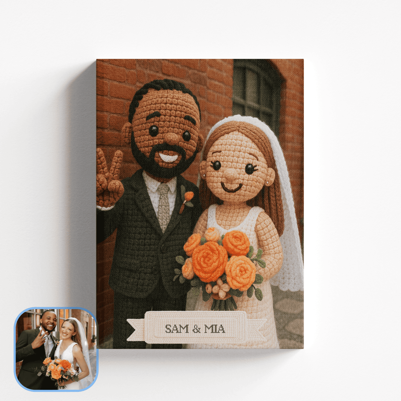Custom Crocheted Couple Doll 10x 8 Canvas