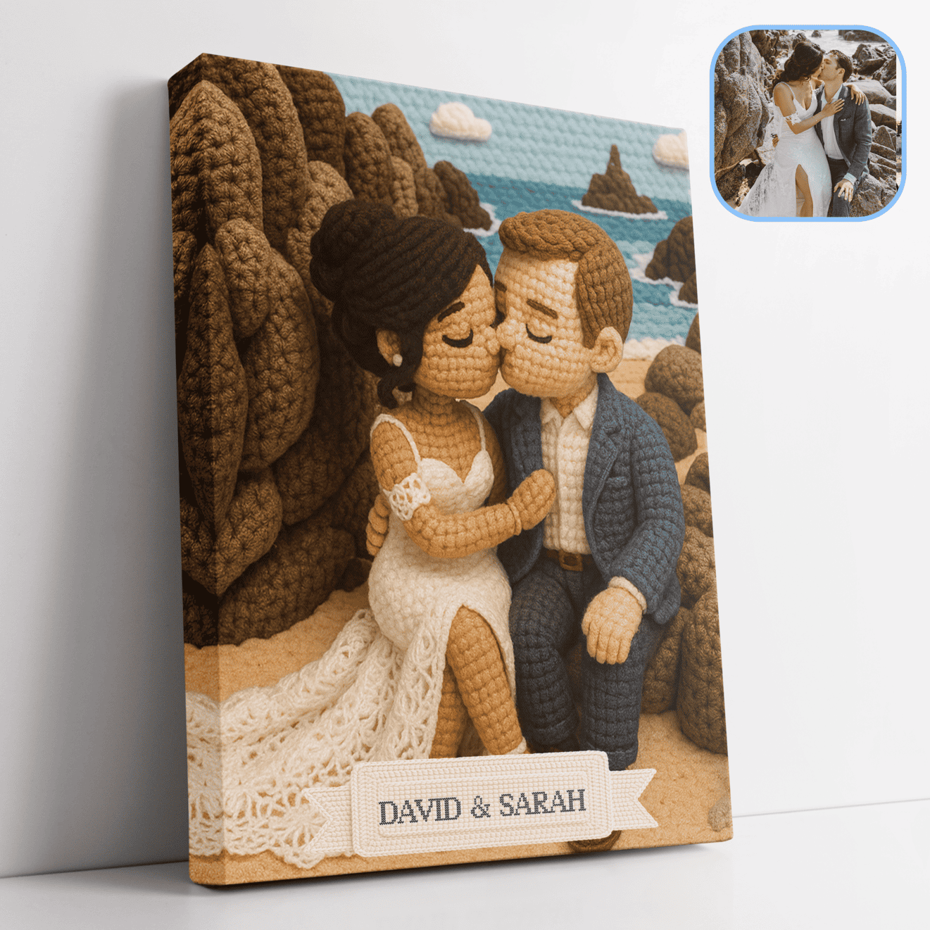 Custom Crocheted Couple Doll 10x 8 Canvas