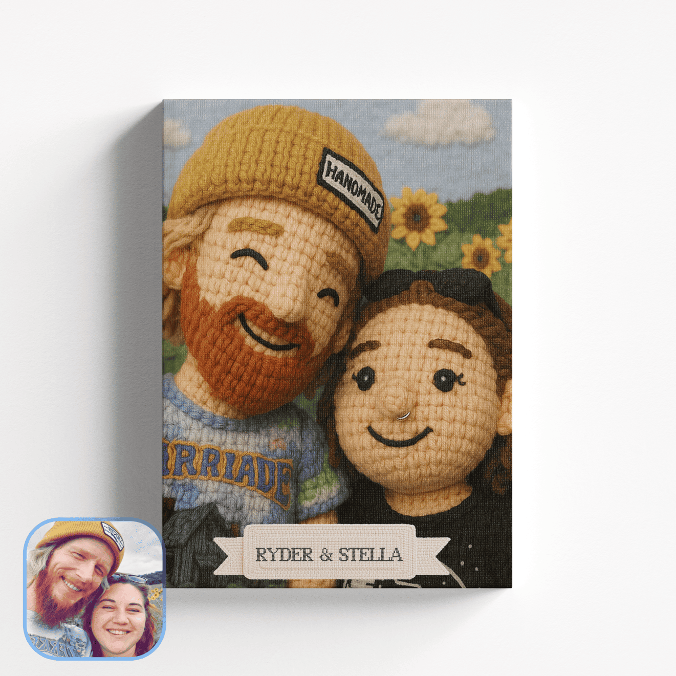 Custom Crocheted Couple Doll 10x 8 Canvas