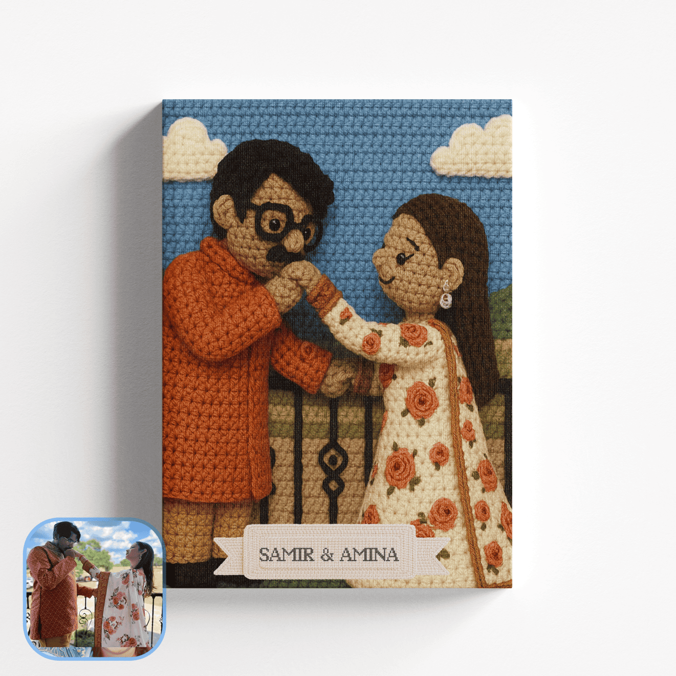 Custom Crocheted Couple Doll 10x 8 Canvas