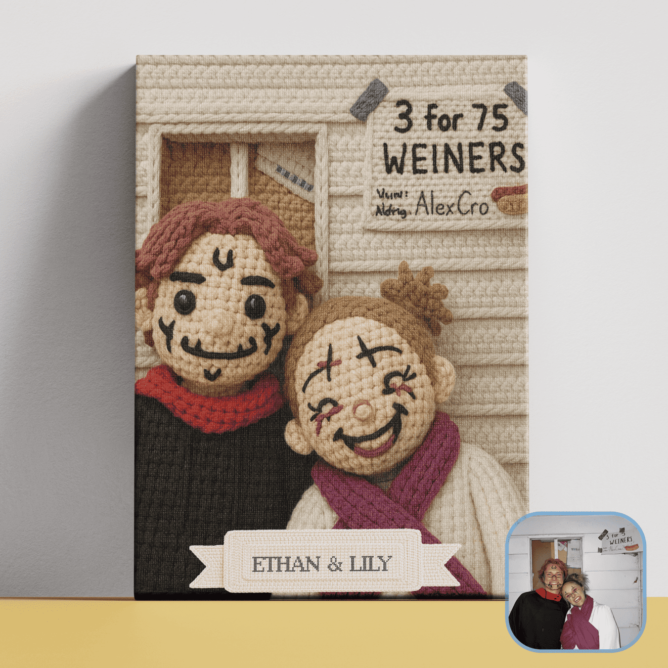 Custom Crocheted Couple Doll 10x 8 Canvas