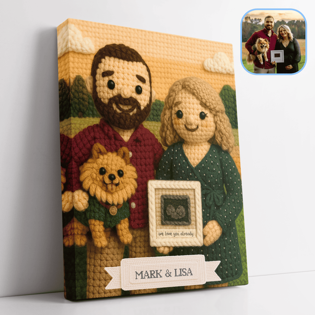 Custom Crocheted Couple Doll 10x 8 Canvas