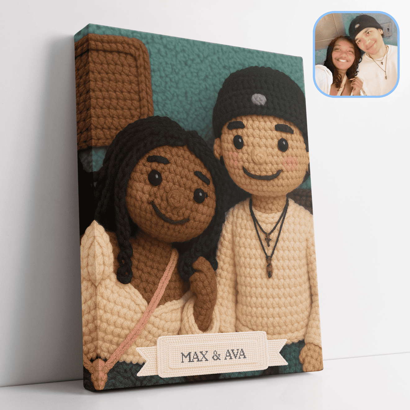 Custom Crocheted Couple Doll 10x 8 Canvas
