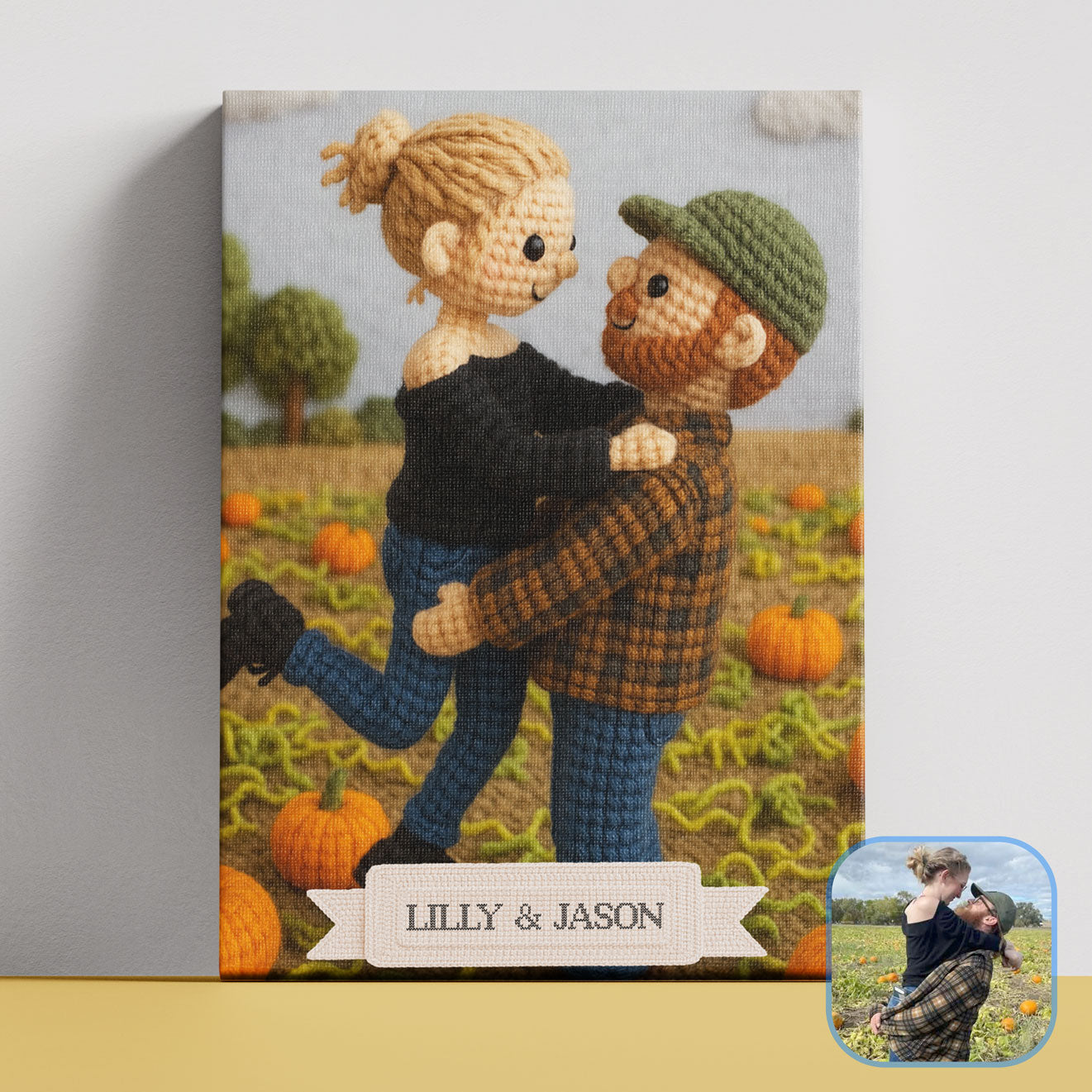 Custom Crocheted Couple Doll 10x 8 Canvas