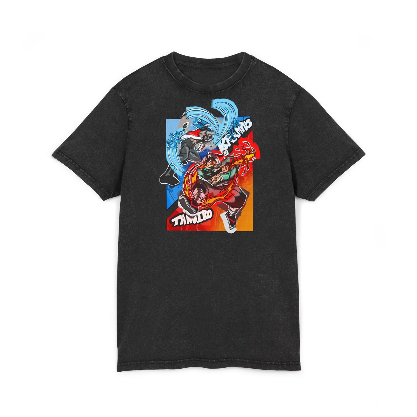 Krampus vs Tanjiro Graphic Tee — Acid Washed Round Neck