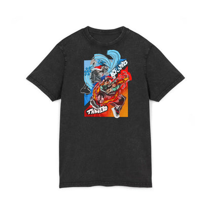 Krampus vs Tanjiro Graphic Tee — Acid Washed Round Neck