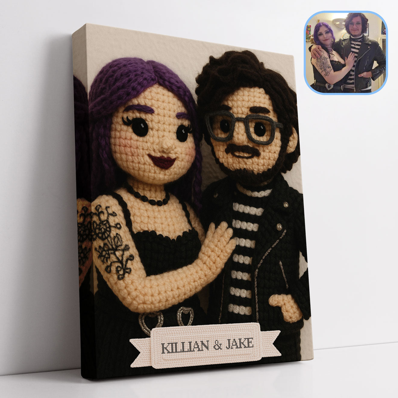 Custom Crocheted Couple Doll 10x 8 Canvas