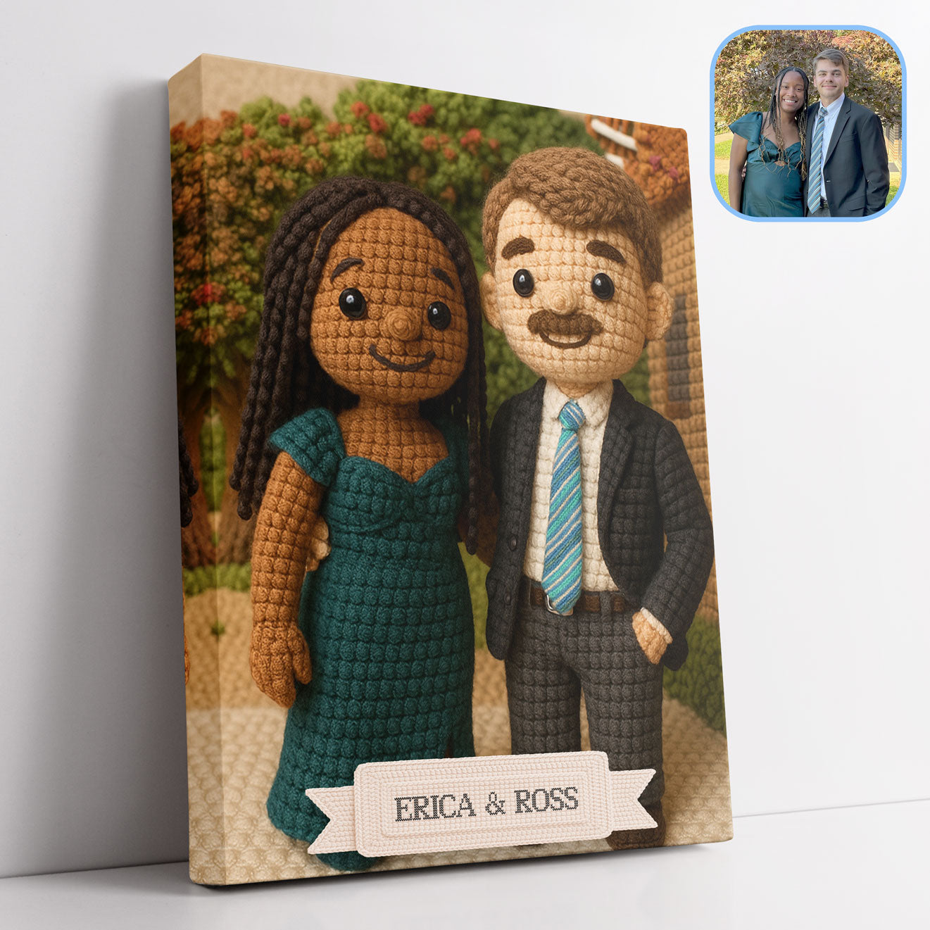 Custom Crocheted Couple Doll 10x 8 Canvas