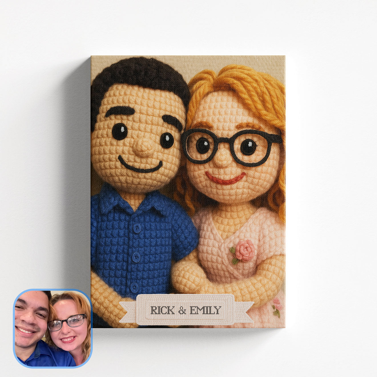 Custom Crocheted Couple Doll 10x 8 Canvas