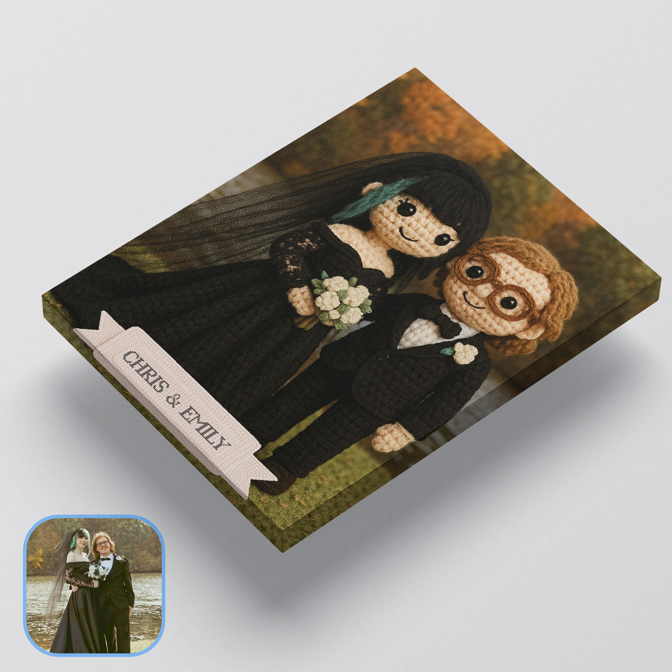Custom Crocheted Couple Doll 10x 8 Canvas