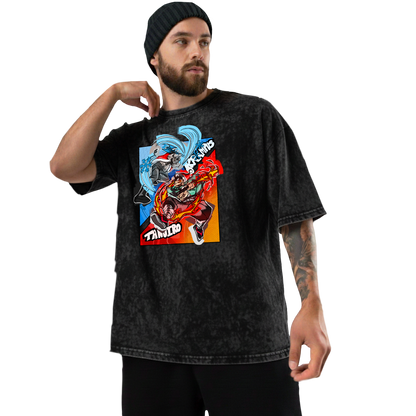 Krampus vs Tanjiro Graphic Tee — Acid Washed Round Neck