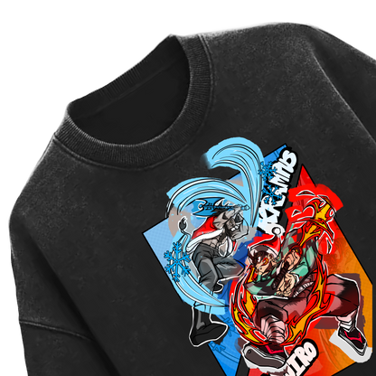 Krampus vs Tanjiro Graphic Tee — Acid Washed Round Neck