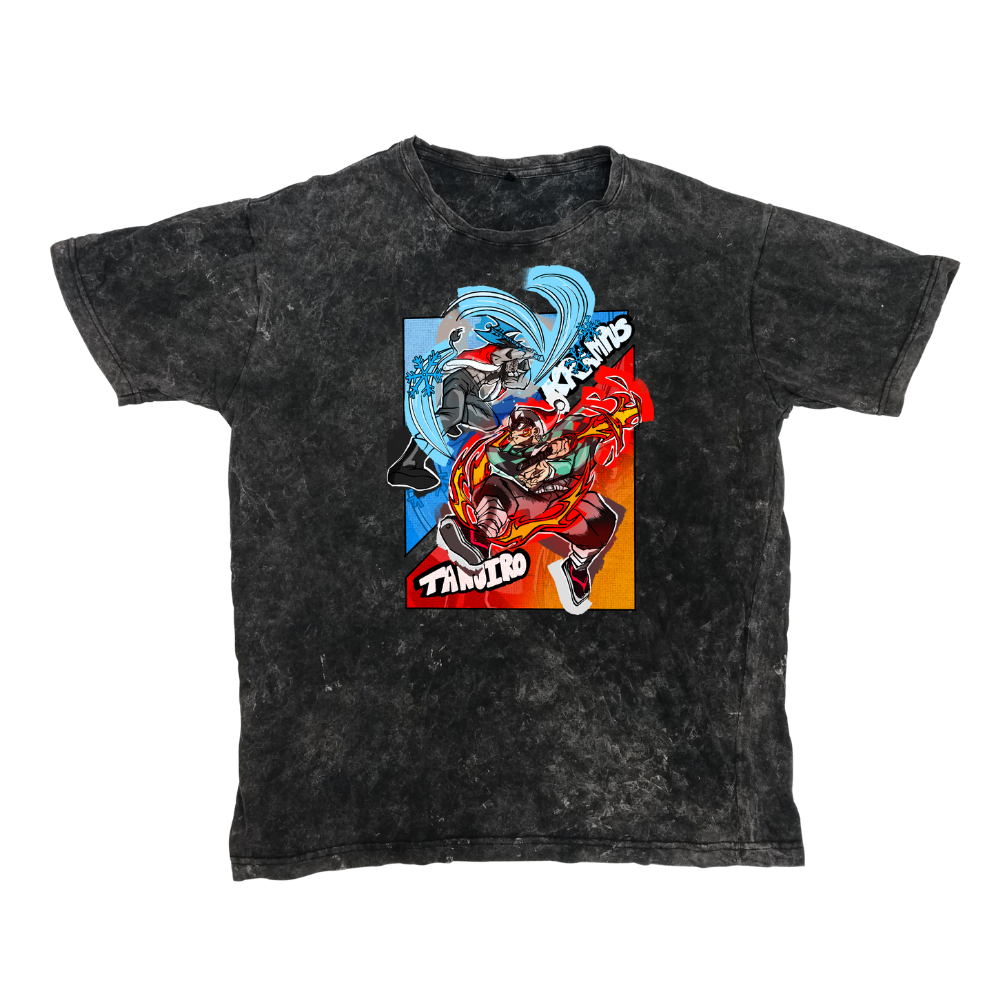 Krampus vs Tanjiro Graphic Tee — Acid Washed Round Neck