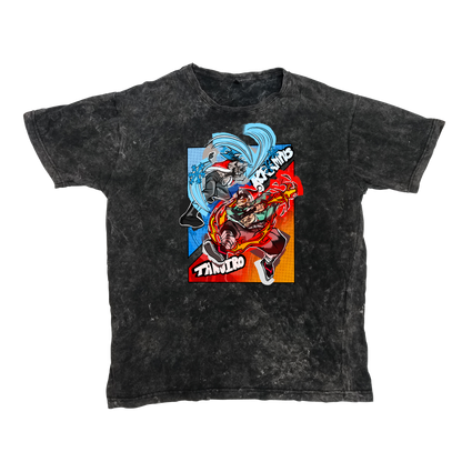 Krampus vs Tanjiro Graphic Tee — Acid Washed Round Neck