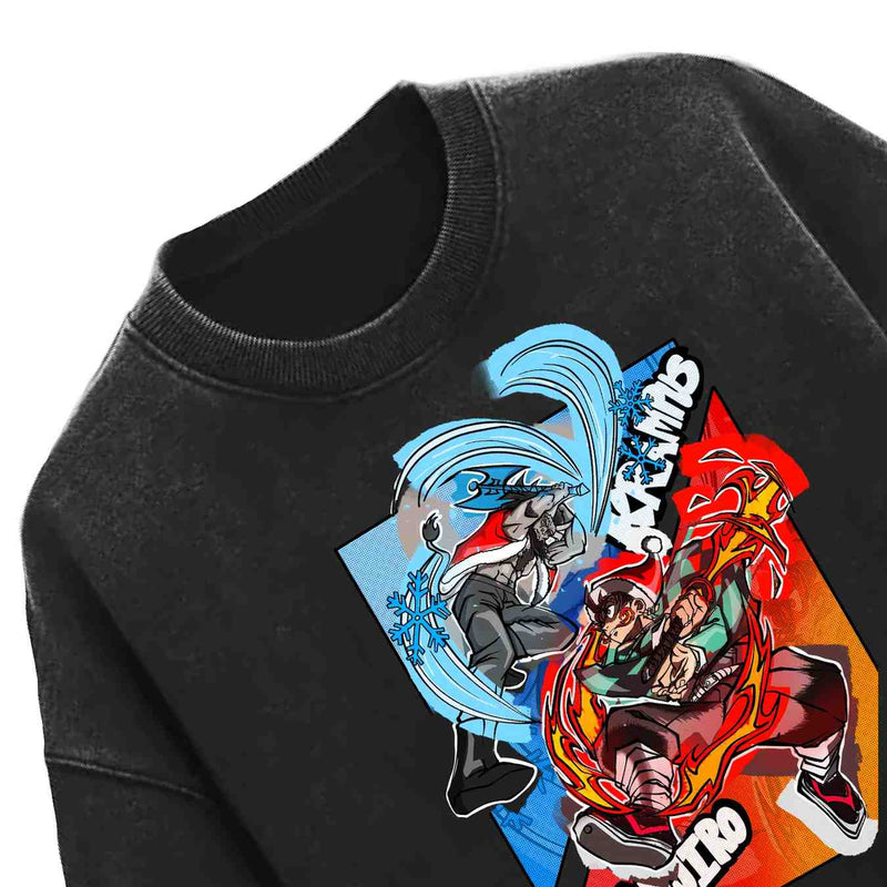 Krampus vs Tanjiro Graphic Tee — Acid Washed Round Neck