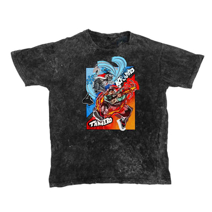 Krampus vs Tanjiro Graphic Tee — Acid Washed Round Neck