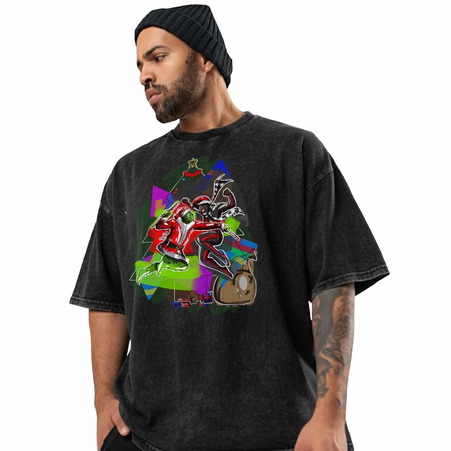 Grinch vs. Spiderman Acid Wash T‑Shirt