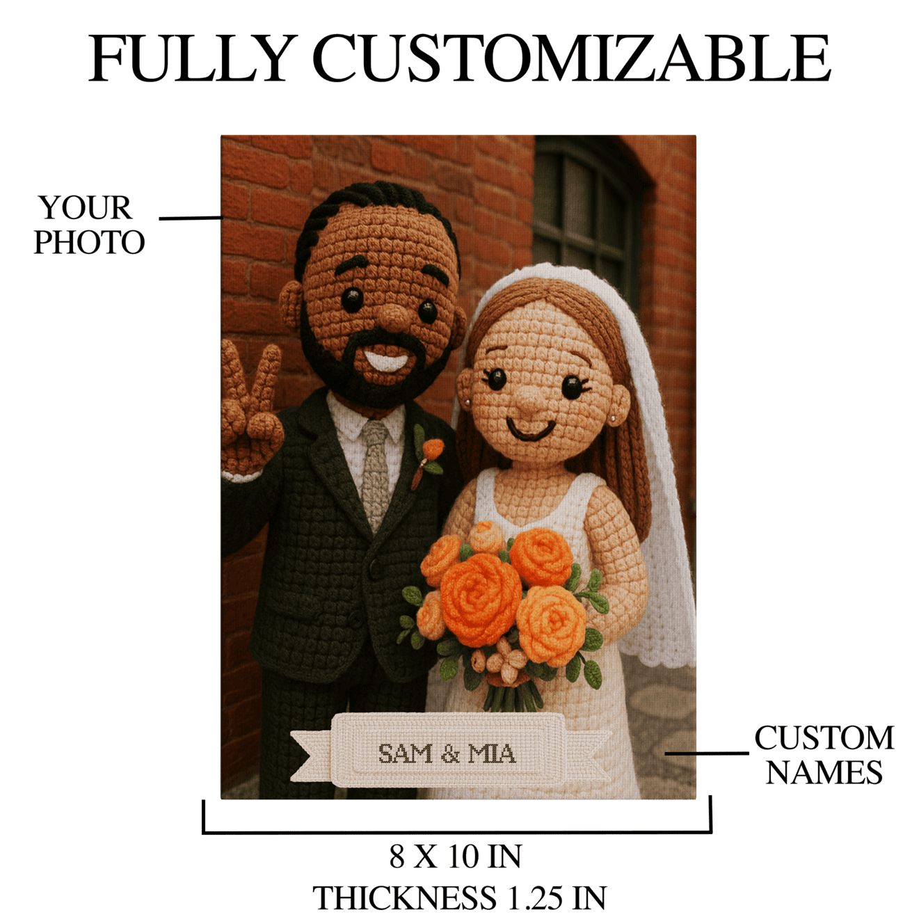 Custom Crocheted Couple Doll 10x 8 Canvas