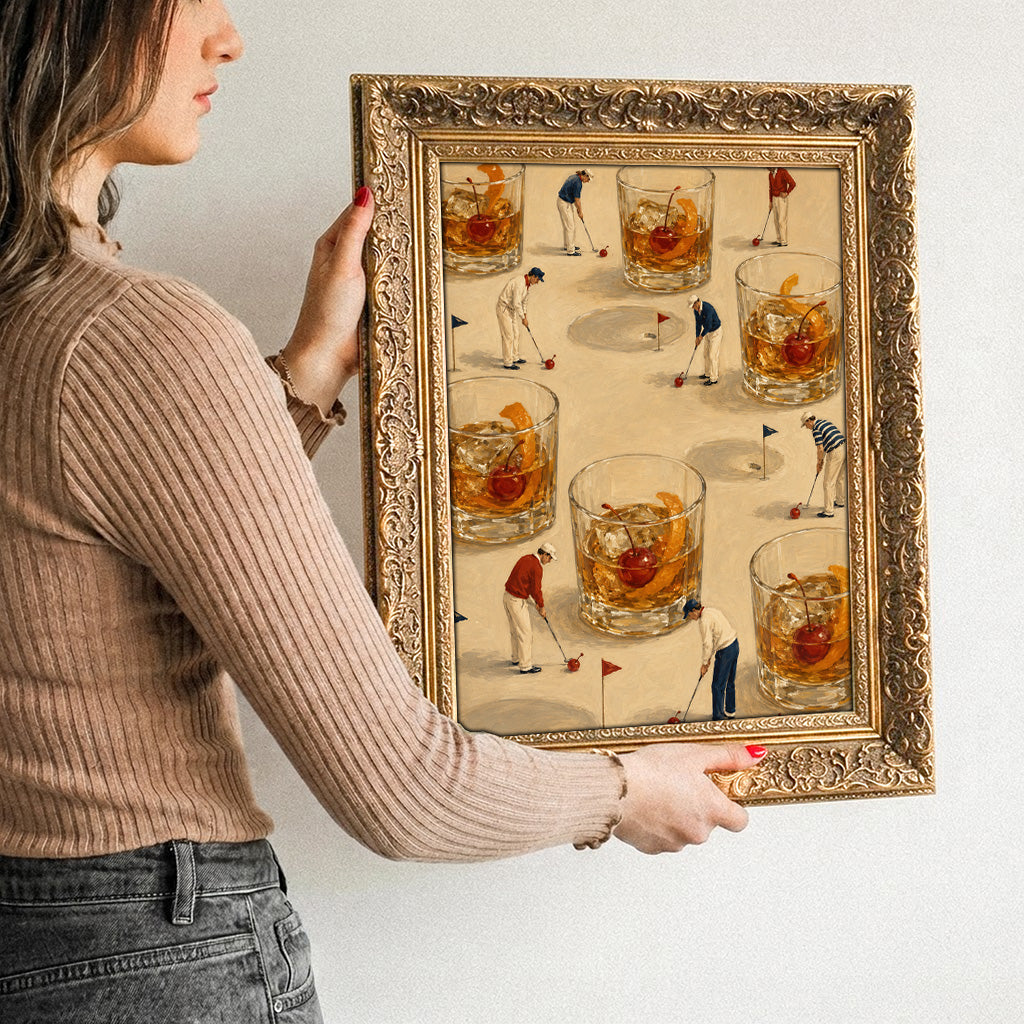 Old Fashioned Fairway framed canvas, royal gold frame