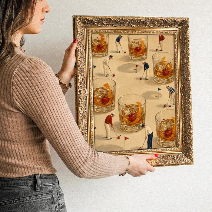 Old Fashioned Fairway framed canvas, royal gold frame